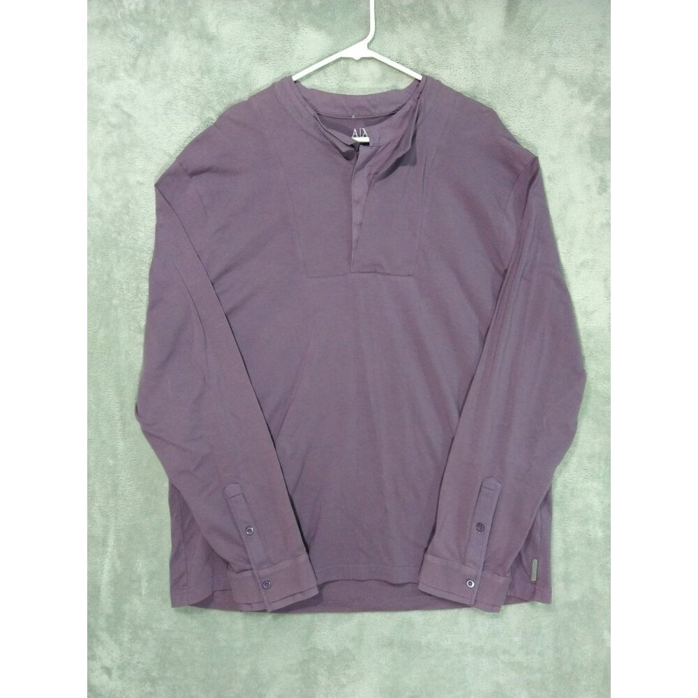 Armani Exchange Shirt Mens XXL 2XL Purple Henley Long Sleeve Pima Cotton